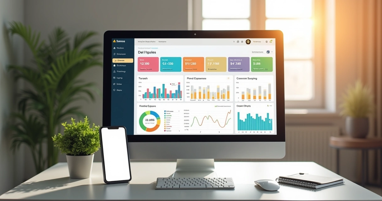 Painel de gráfico de aplicativo de controle de gastos exibindo pizza de despesas mensais 