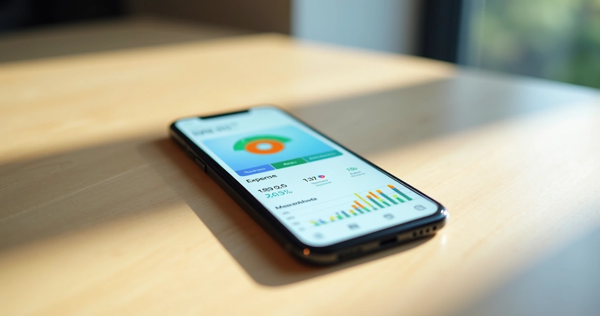 Painel intuitivo de aplicativo financeiro com gráficos coloridos de gastos mensais