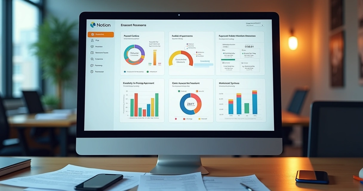 Dashboard de aprovações no Notion com gráficos 