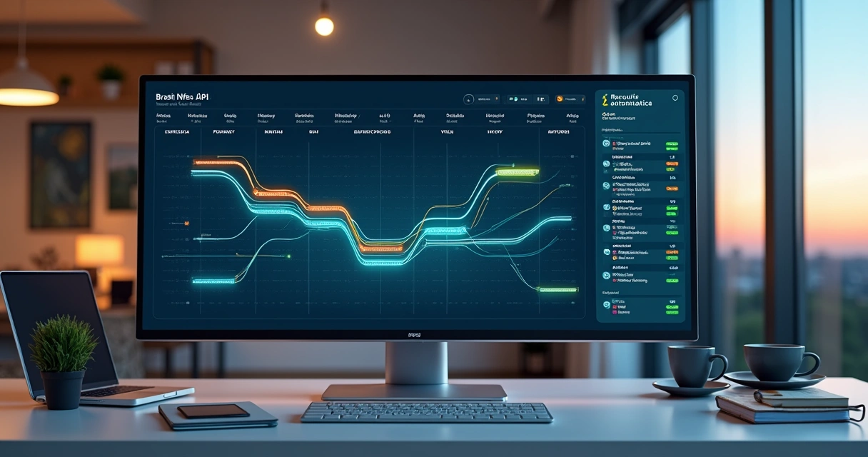 Painel com calendário de cobrança recorrente e notas fiscais digitais conectadas por API 