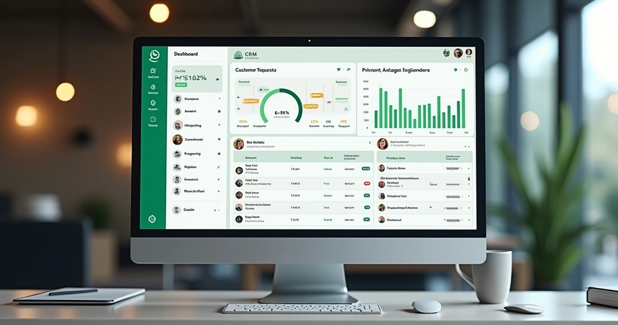 Dashboard mostrando integração entre WhatsApp, CRM e atendimento