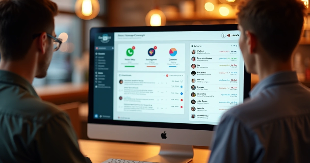 Dashboard digital de atendimento mostrando diferentes canais de comunicação e notificações de tempo de resposta 