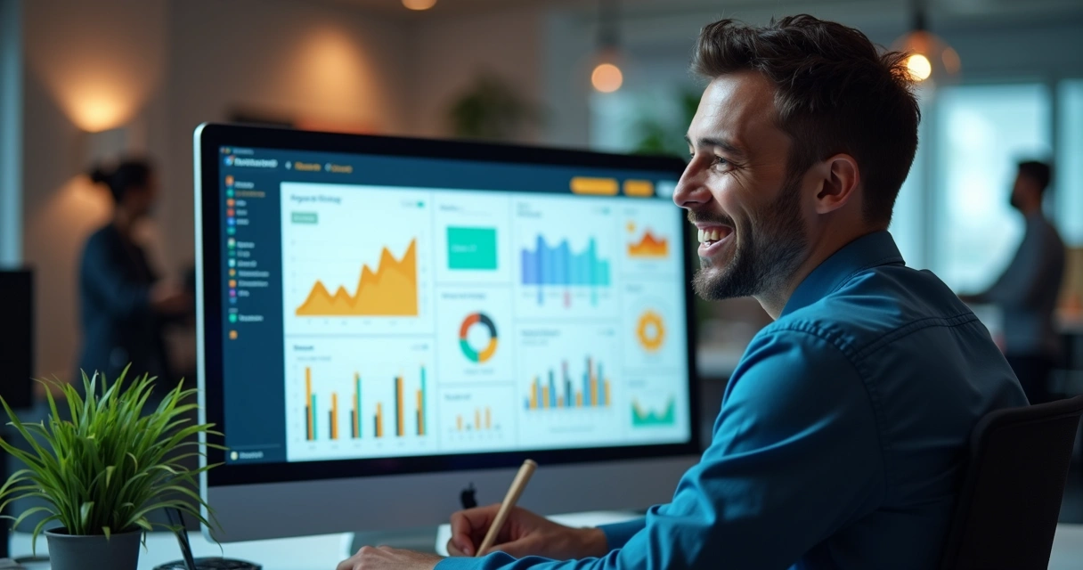 Dashboard colorido mostrando dados de atendimento, vendas e conversas de WhatsApp