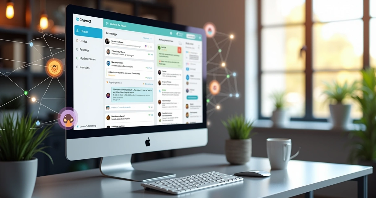 Painel de atendimento multicanal do Chatwoot mostrando chat, e-mail e redes sociais integrados em tela moderna 