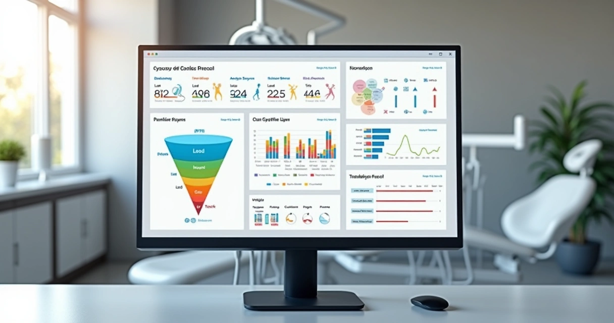 Dashboard mostrando métricas de agendamento de clínica odontológica 