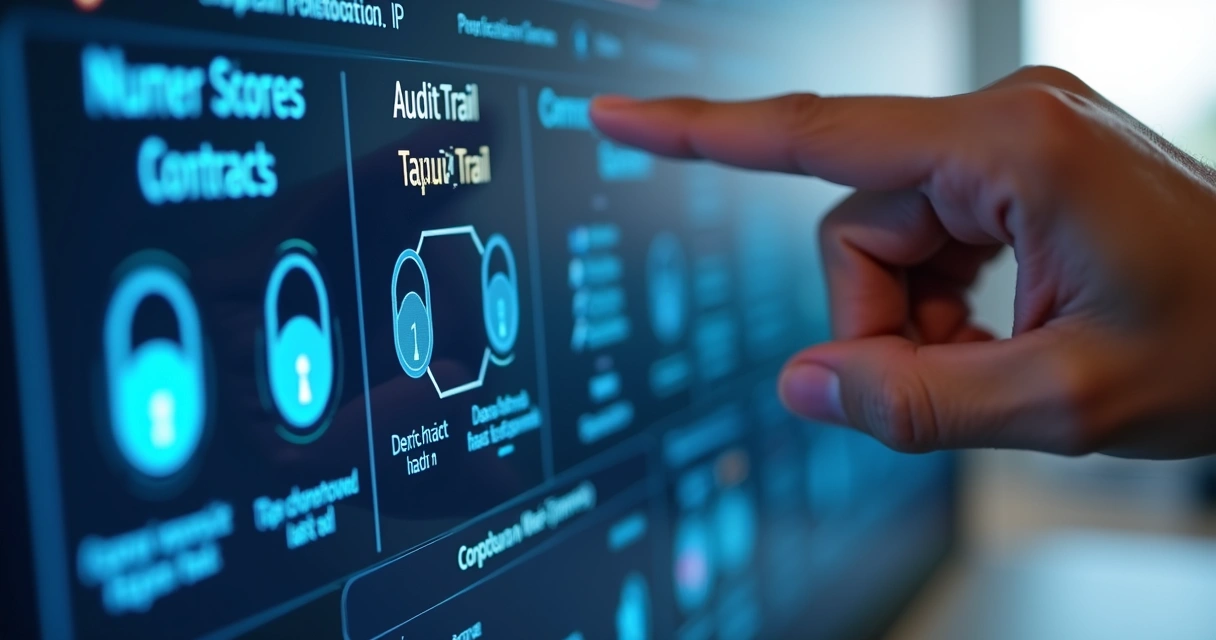 Dashboard digital mostrando rastreabilidade de contratos tributários 