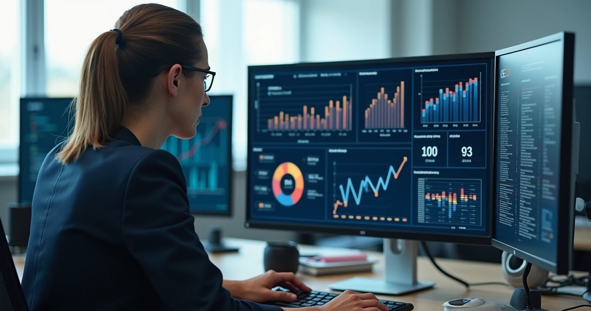 Dashboard digital mostrando auditoria de agentes de IA em monitor corporativo 