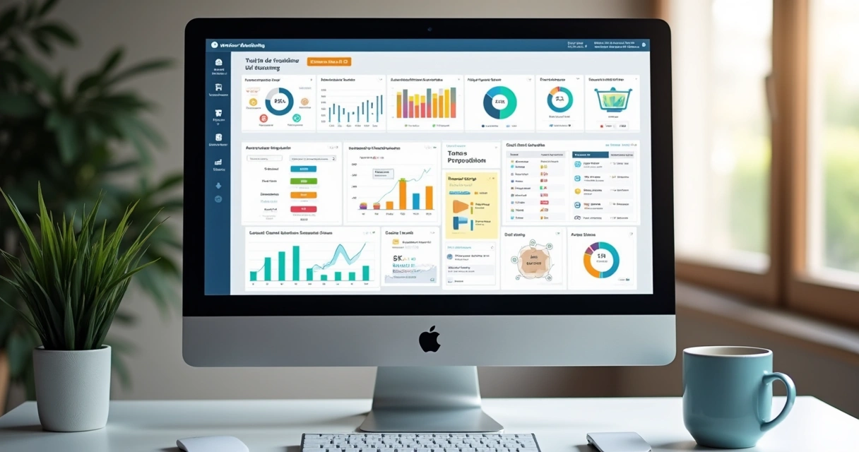Dashboard de automação e CRM com funil de vendas aberto