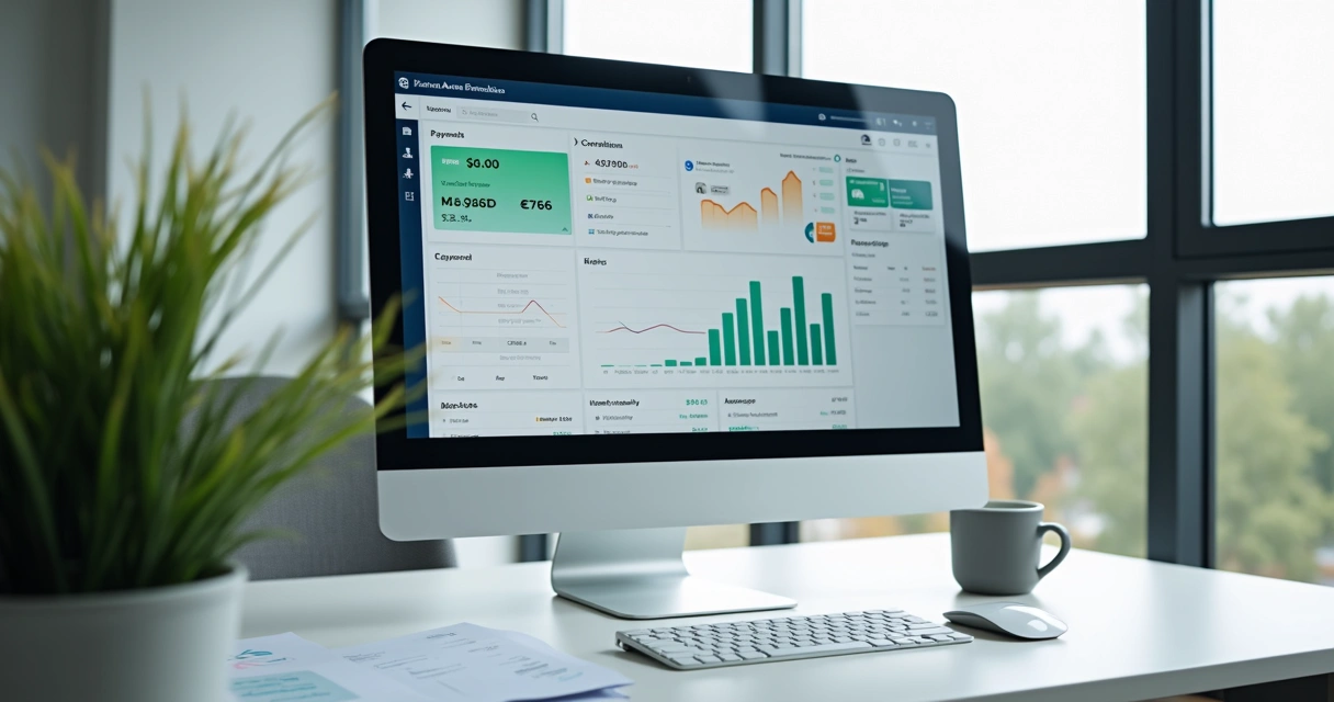 Tela de dashboard de automação financeira com relatórios e notificações em destaque 