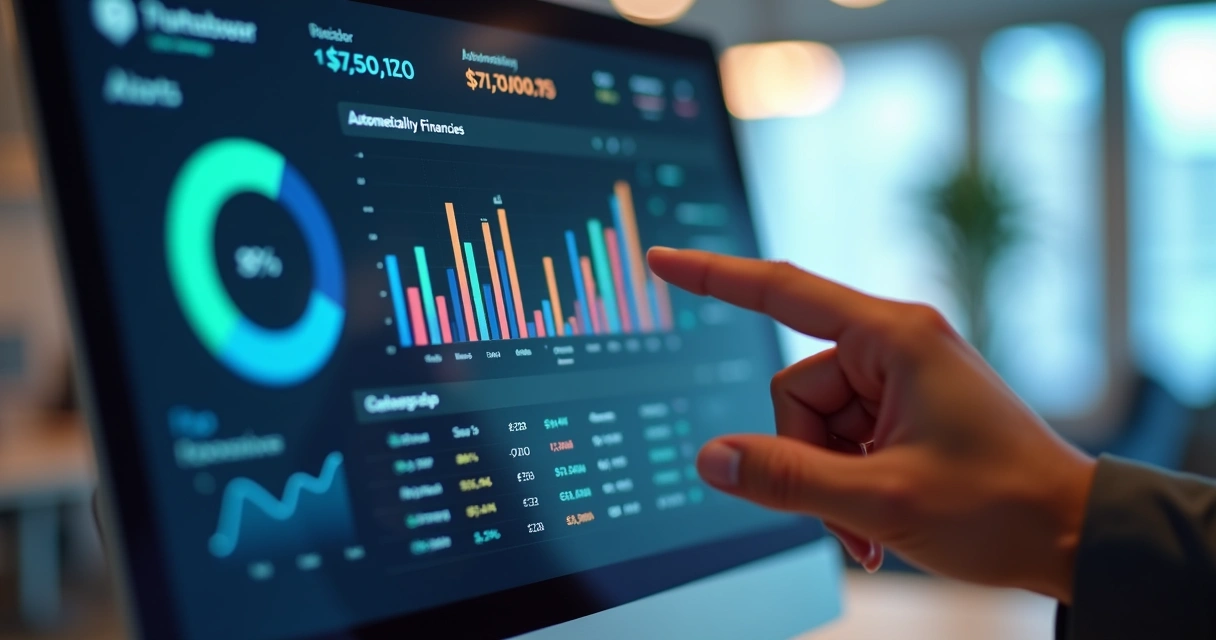 Dashboard de automação financeira com gráficos coloridos