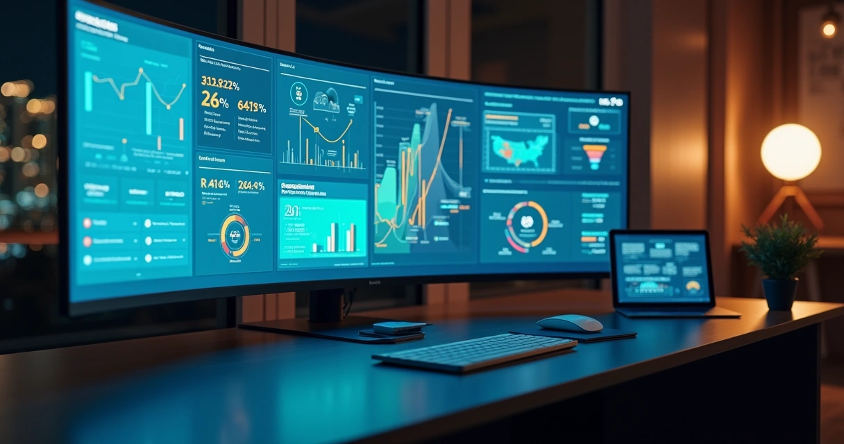 Dashboard empresarial com gráficos e automações conectadas por IA 