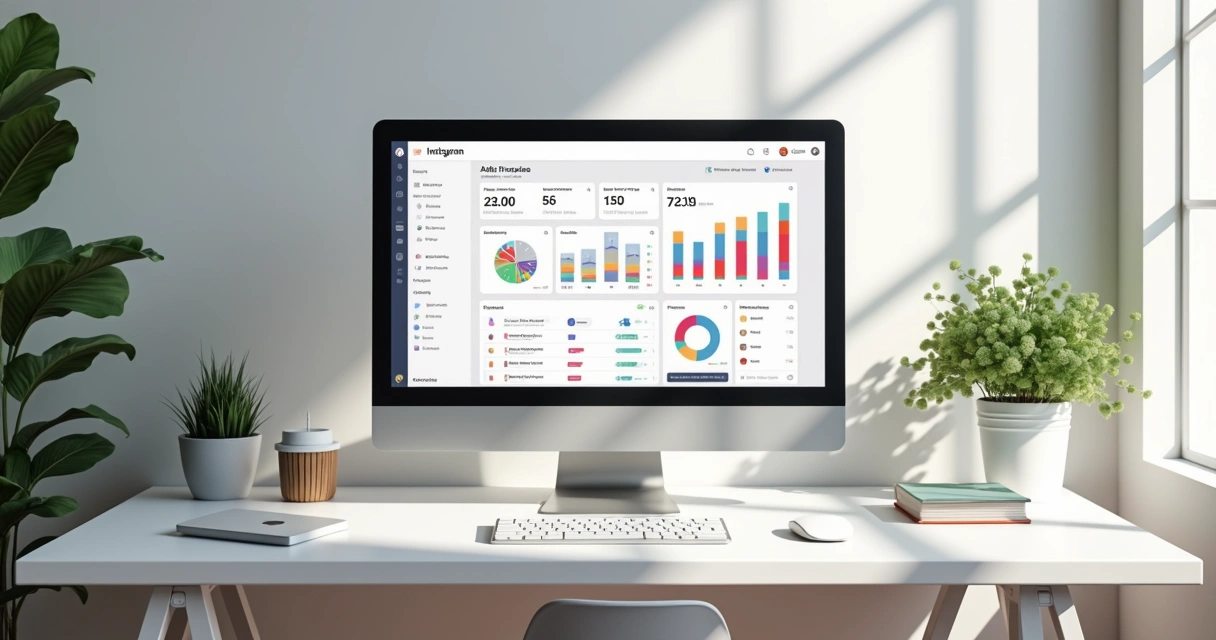 Tela de dashboard de ferramenta de automação para Instagram mostrando gráficos de crescimento 