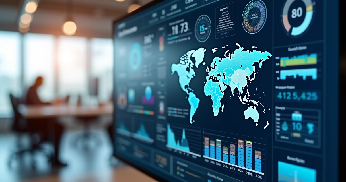 Painel digital de automação de negócios com gráficos e integrações 