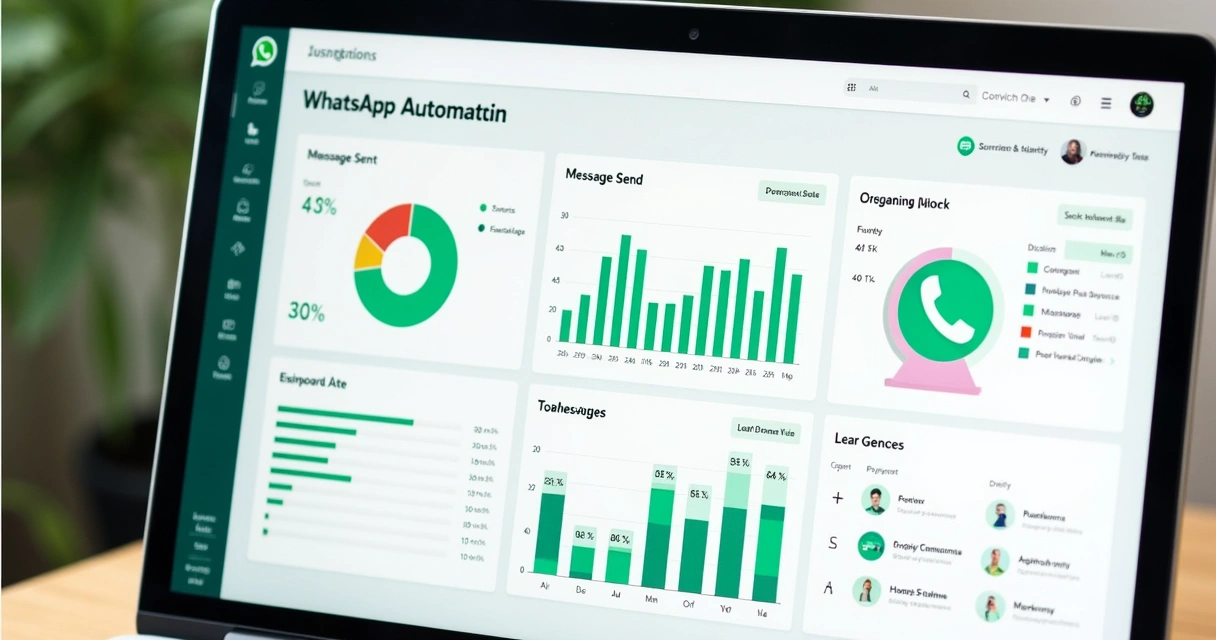 Tela de automação de WhatsApp com métricas e KPIs 