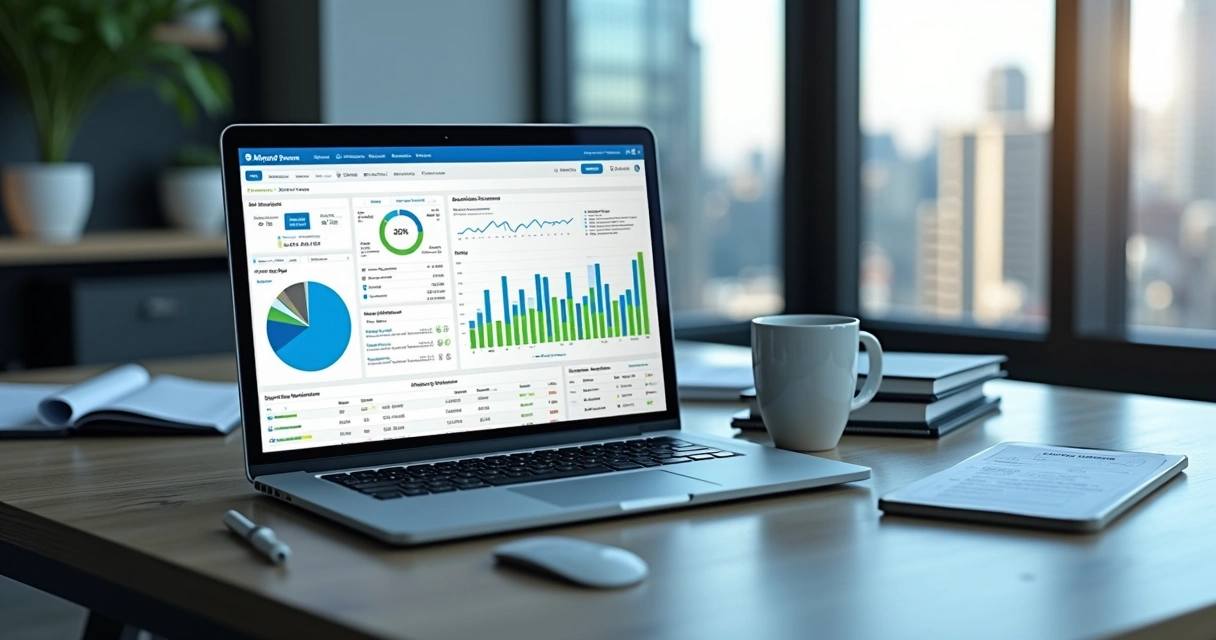 Painel de controle moderno com gráficos e blog em construção 