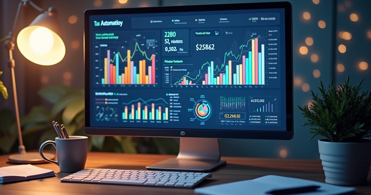 Dashboard de automação fiscal em tela de computador 