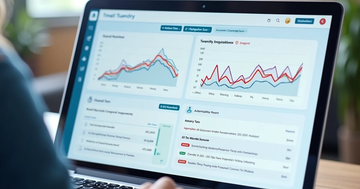 Dashboard digital de automação fiscal mostrando gráficos e alertas