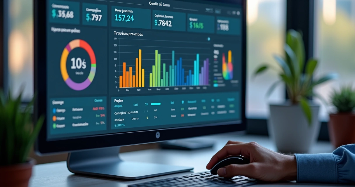 Dashboard digital com gráficos de campanha sazonal e CRM integrado 