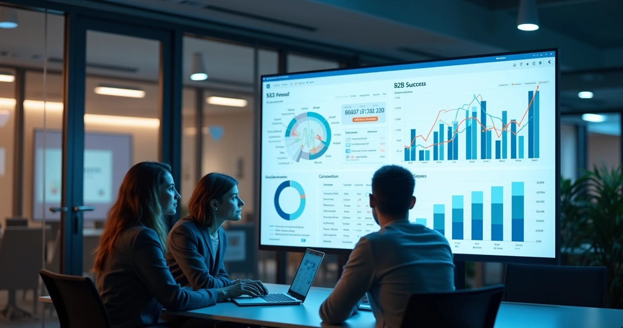 Dashboard digital de indicadores B2B em tela de computador