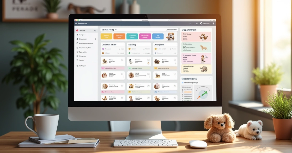 Tela de computador exibindo dashboard de agendamento petshop