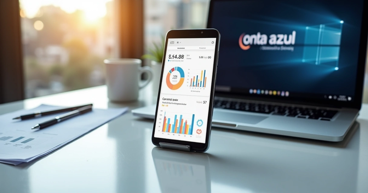 Celular exibindo painel de BI com dados de inadimplência