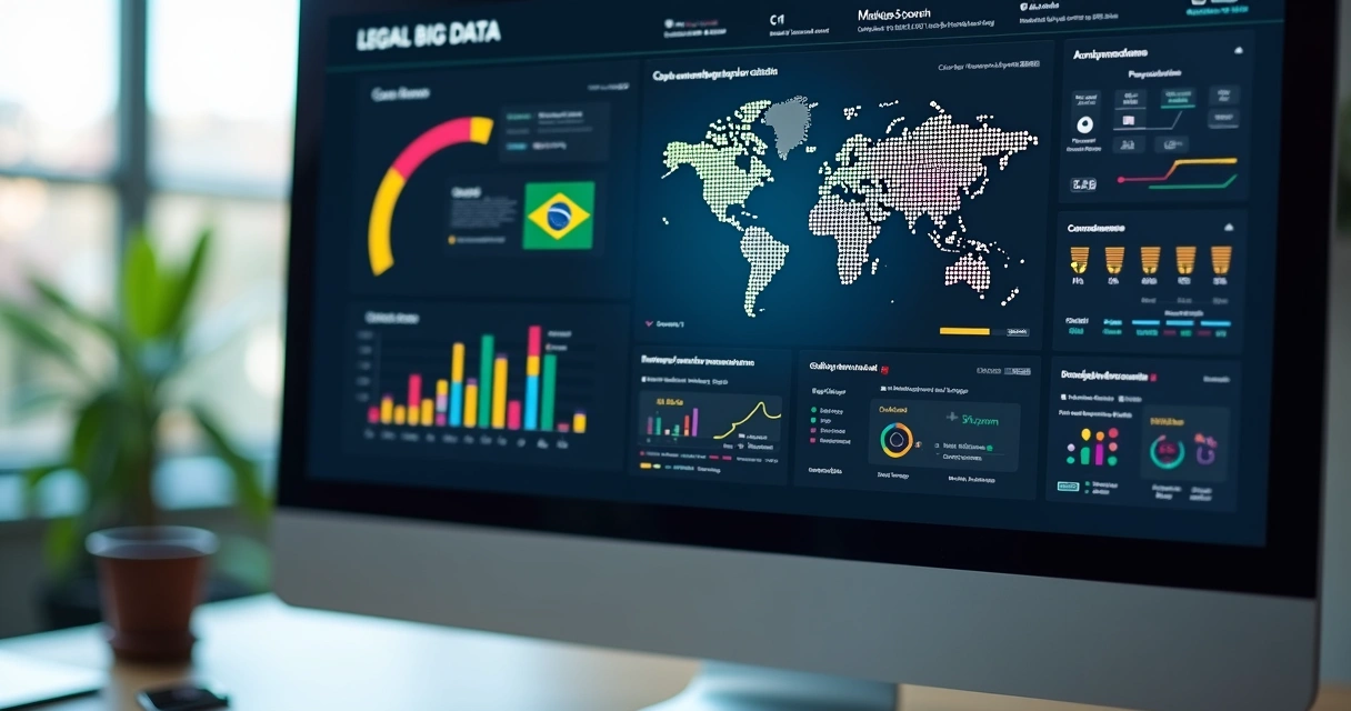 Dashboard moderno de Big Data Jurídico com gráficos e indicadores em português 