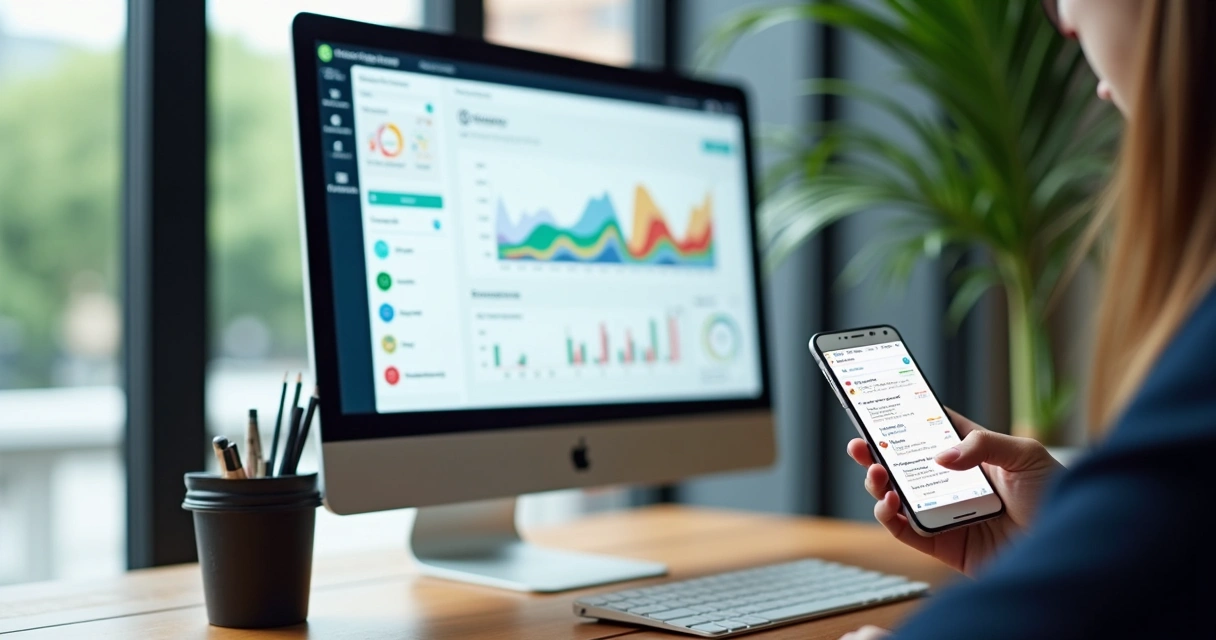 Dashboard de blog automatizado mostrando gráficos e relatórios 