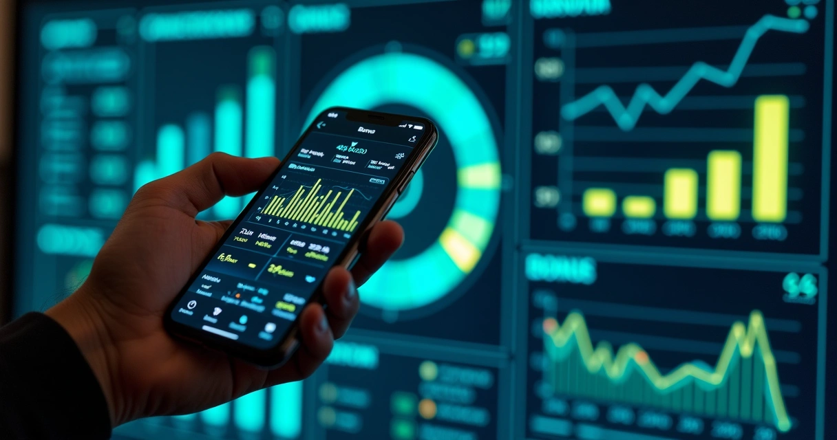 Painel digital com gráficos e indicadores de bônus de performance em vendas 