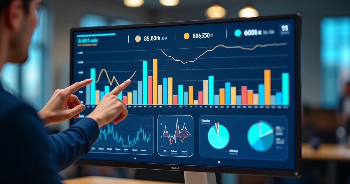 Dashboard digital com gráficos de vendas e indicadores de desempenho 