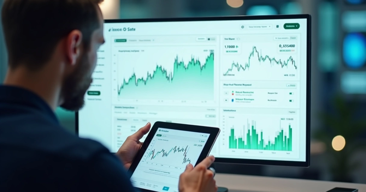 Dashboard de bot proprietário de trading de criptomoedas com gráficos e painel simplificado. 