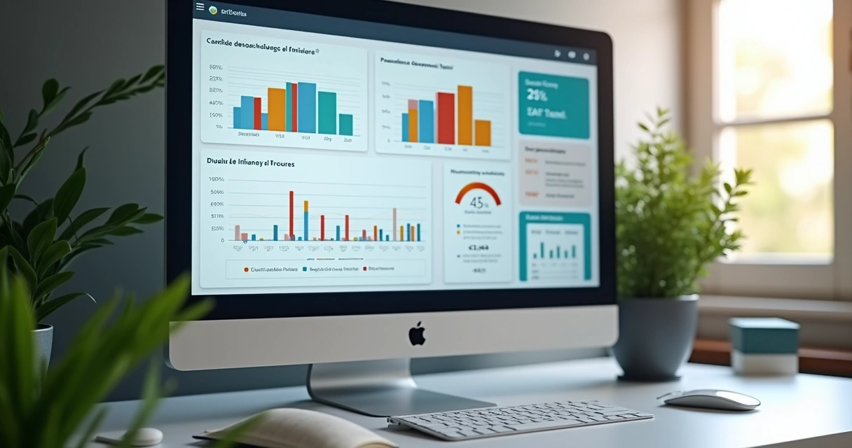 Dashboard digital com gráficos financeiros detalhados na tela 