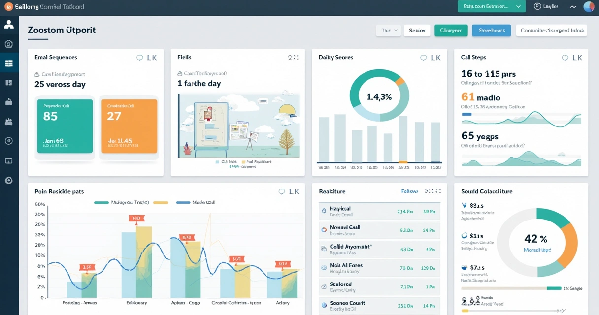 Dashboard colorido de cadência automatizada com etapas e taxa de resposta