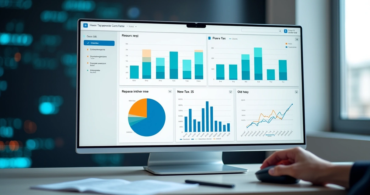 Tela de dashboard com gráficos de simulação tributária 