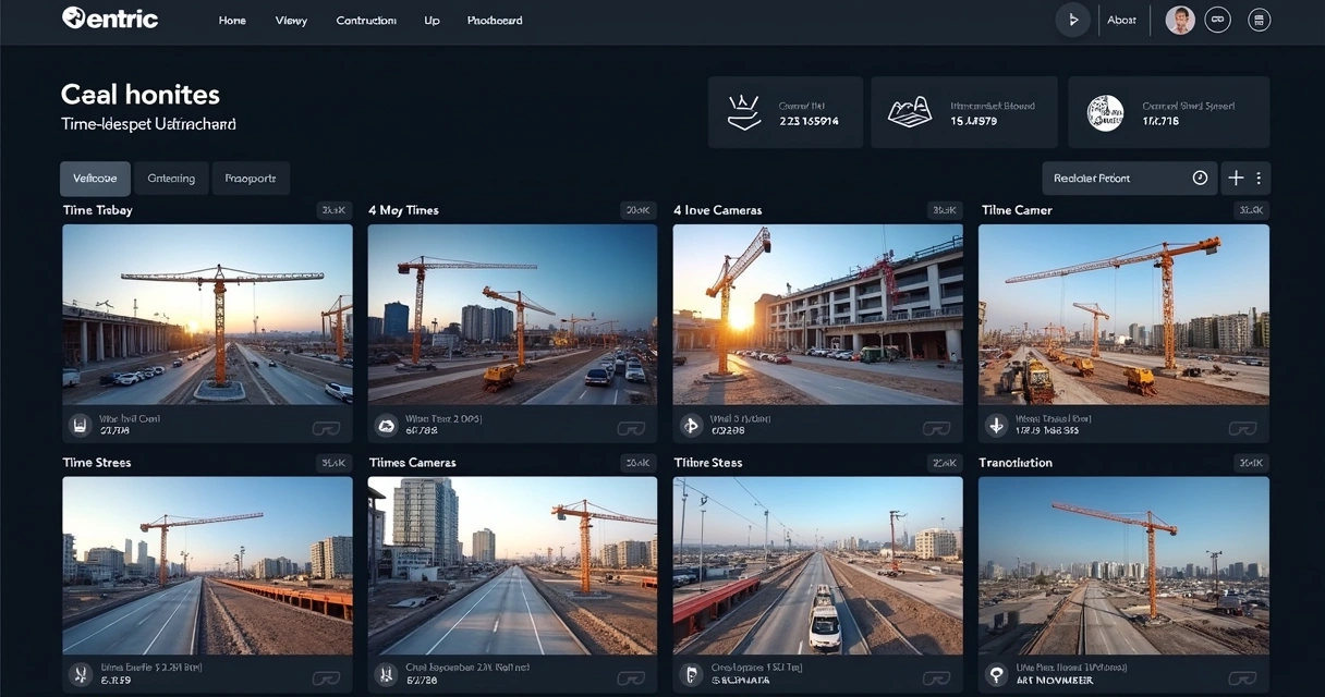 Dashboard com múltiplas câmeras time-lapse 4K de obras 