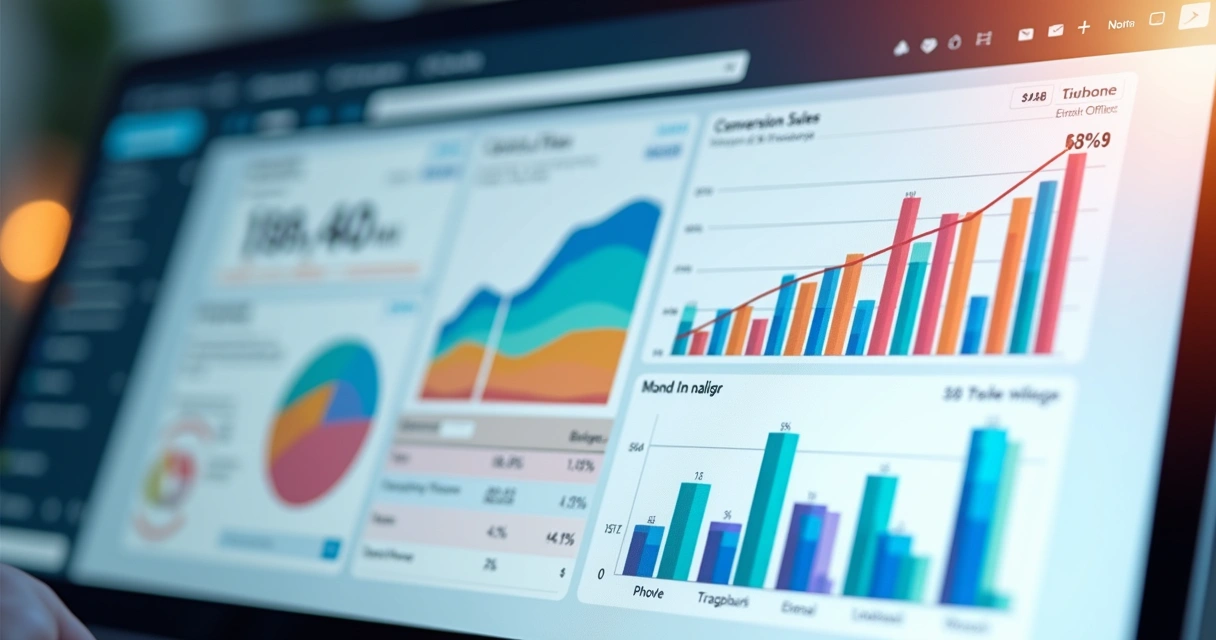 Dashboard digital mostrando gráficos de conversão de vendas B2B multicanal 