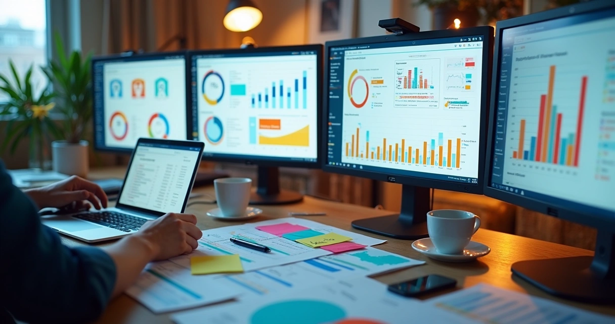 Dashboard com vários gráficos de campanhas digitais e KPIs