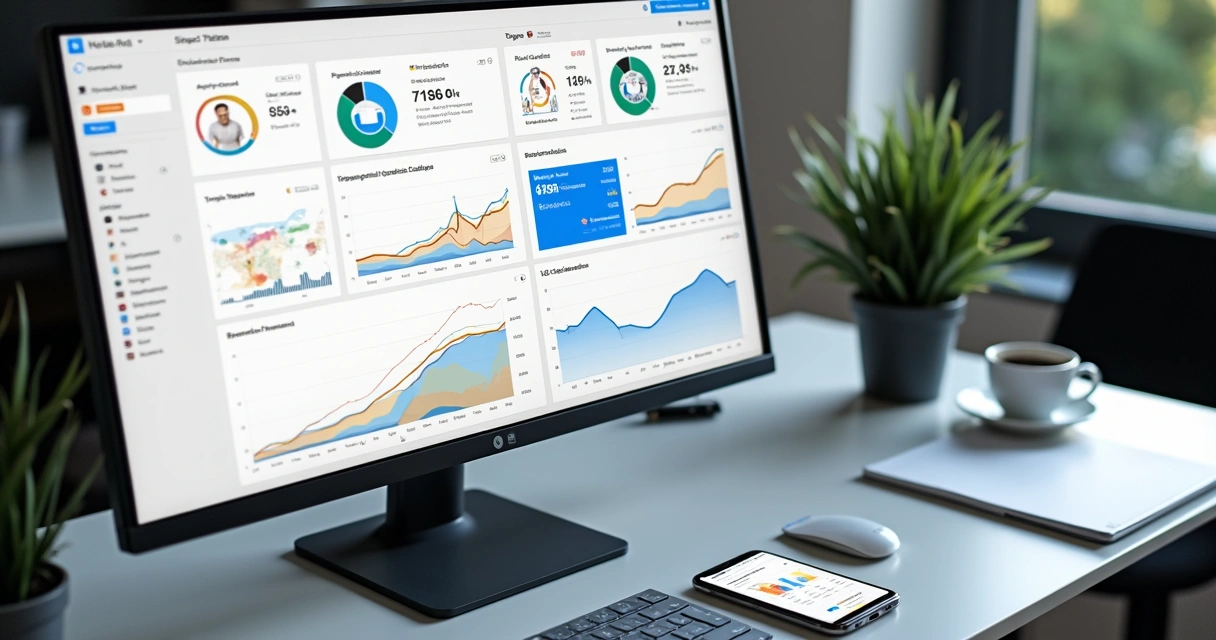 Dashboard de campanhas pagas com gráficos de desempenho 