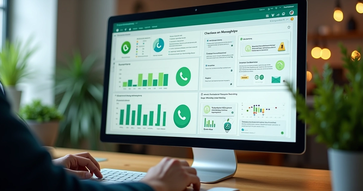 Painel digital mostrando campanhas e fluxos de mensagens do WhatsApp 