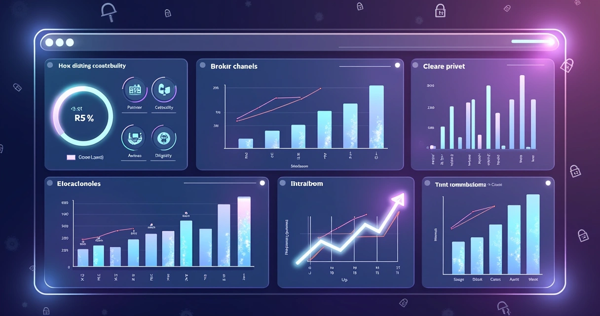 Dashboard digital com gráficos de performance de parcerias segmentados por canal 