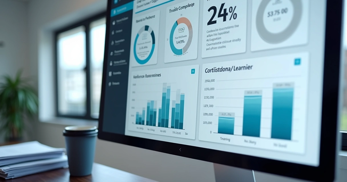 Painel com métricas de capacitação e certificados corporativos 