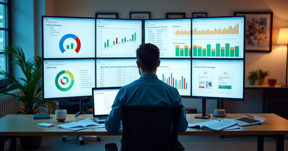 Dashboard centralizado com gráficos de campanhas de anúncios pagos