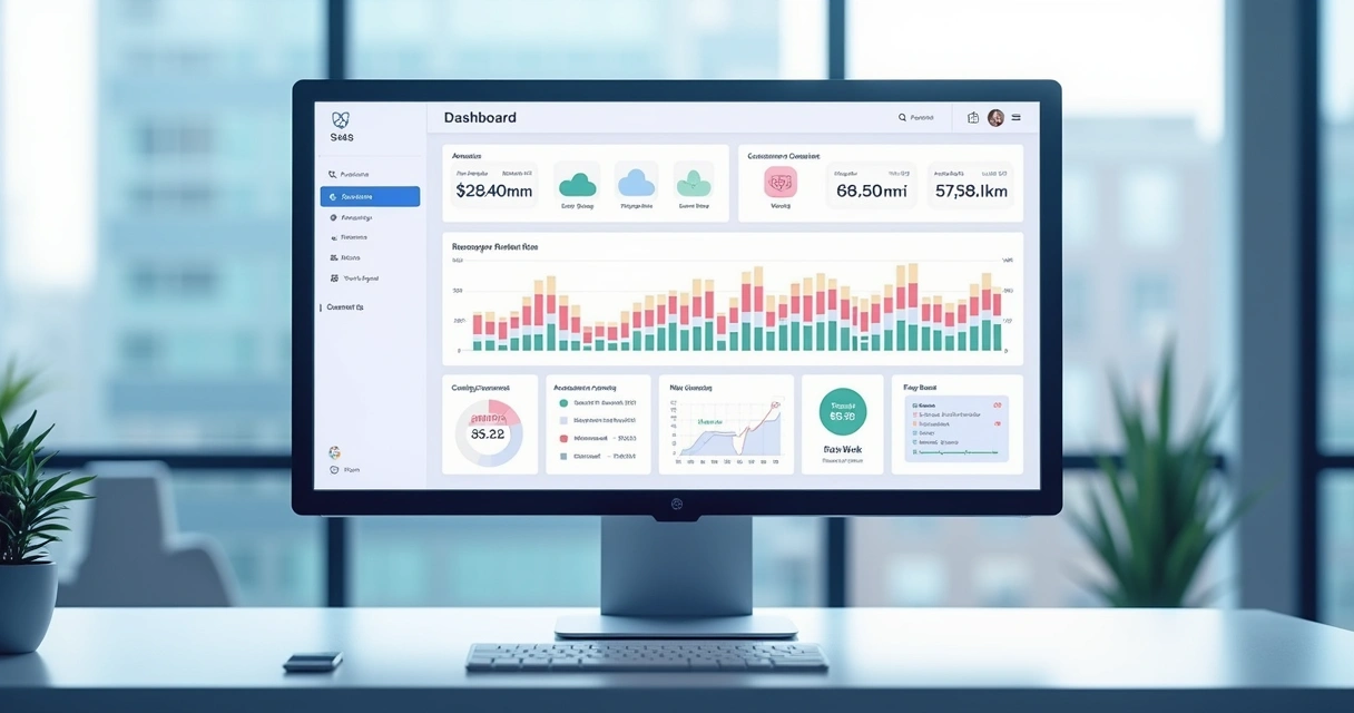 Gráfico de dashboard mostrando métricas de churn de clientes e receitas em um ambiente de SaaS 