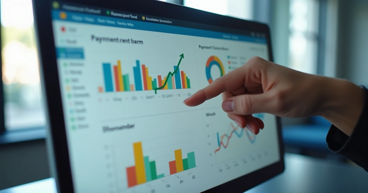 Dashboard simples com gráficos do ciclo financeiro em tela de computador 