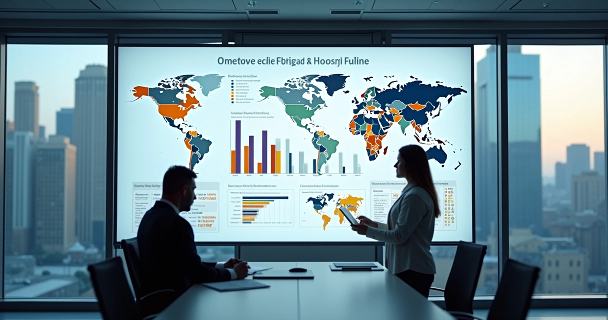 Painel digital mostrando gráficos de melhorias na cidade
