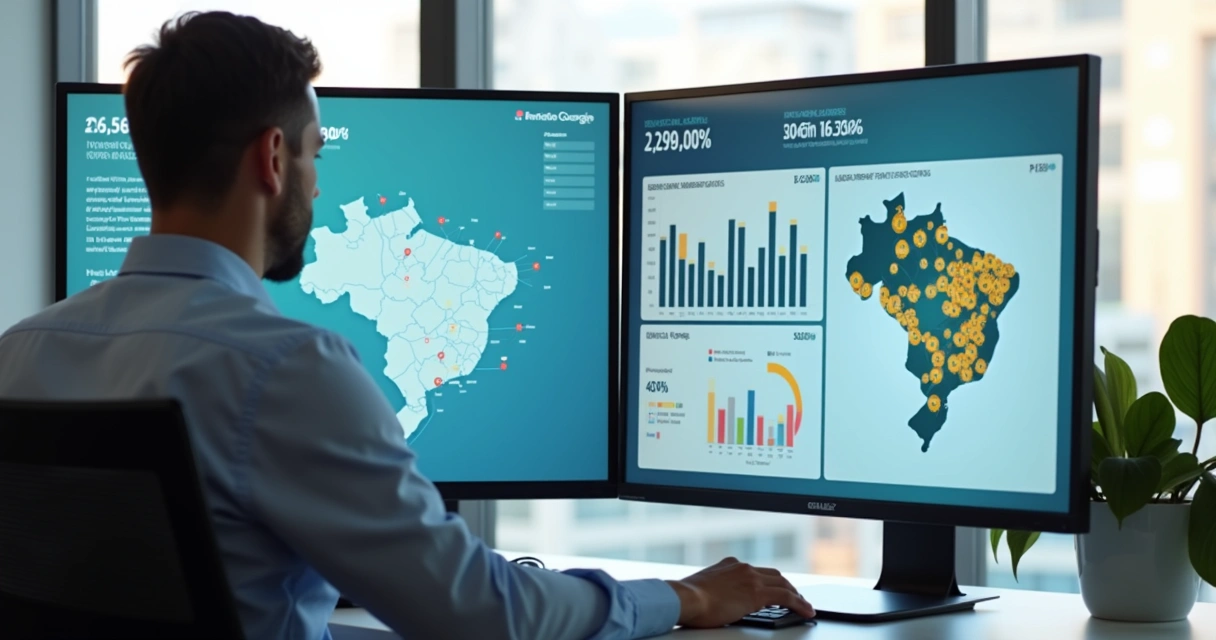 Gestor analisando dashboard de cobrança digital em tela com gráficos e painéis 