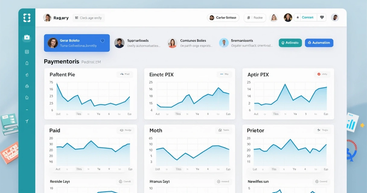 Tela de dashboard de plataforma EAD mostrando cobranças automáticas. 