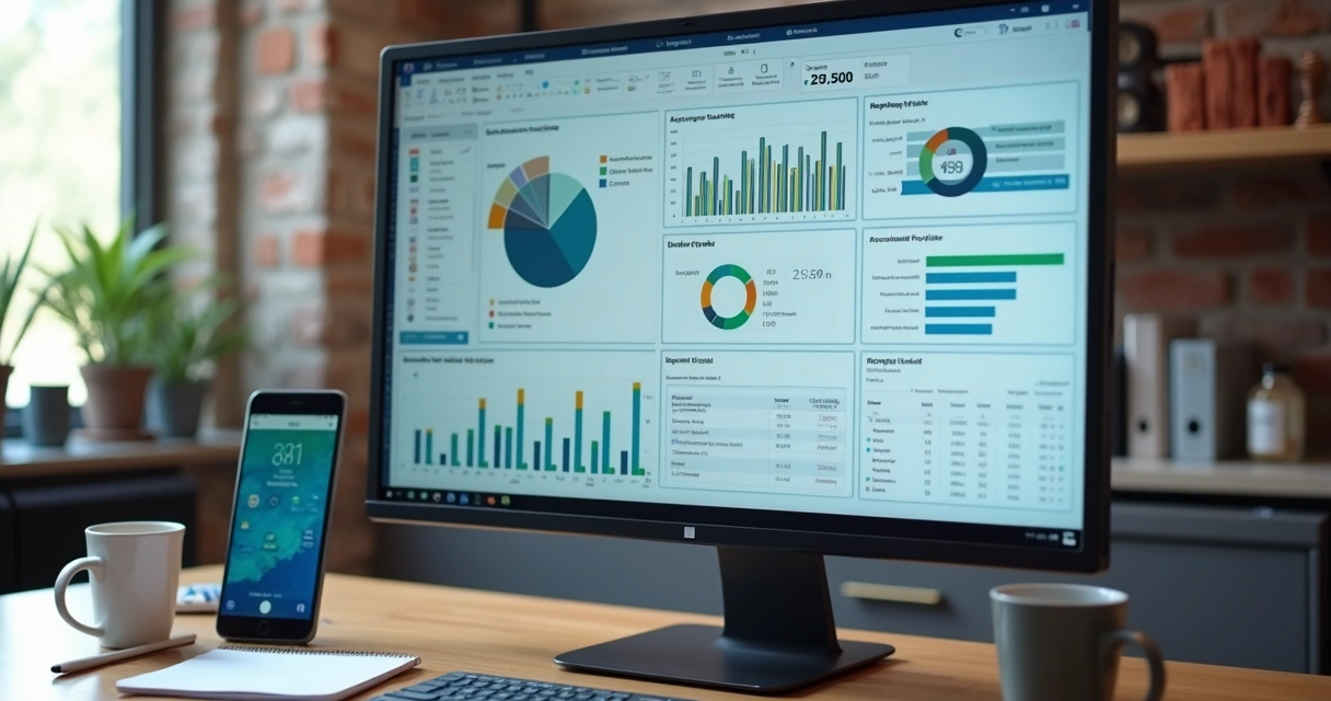 Dashboard de cobrança com gráficos de inadimplência em monitor