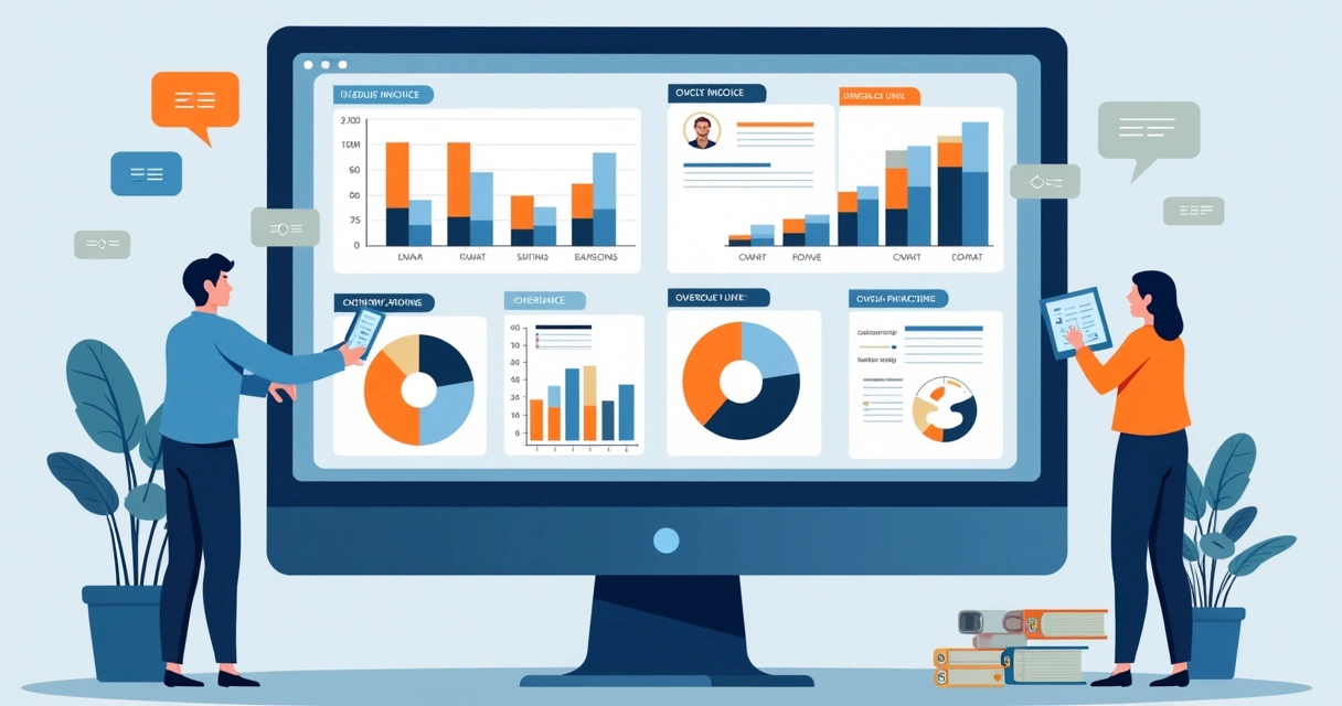 Dashboard de cobrança e inadimplência em tela de computador, gráficos e métricas em destaque 