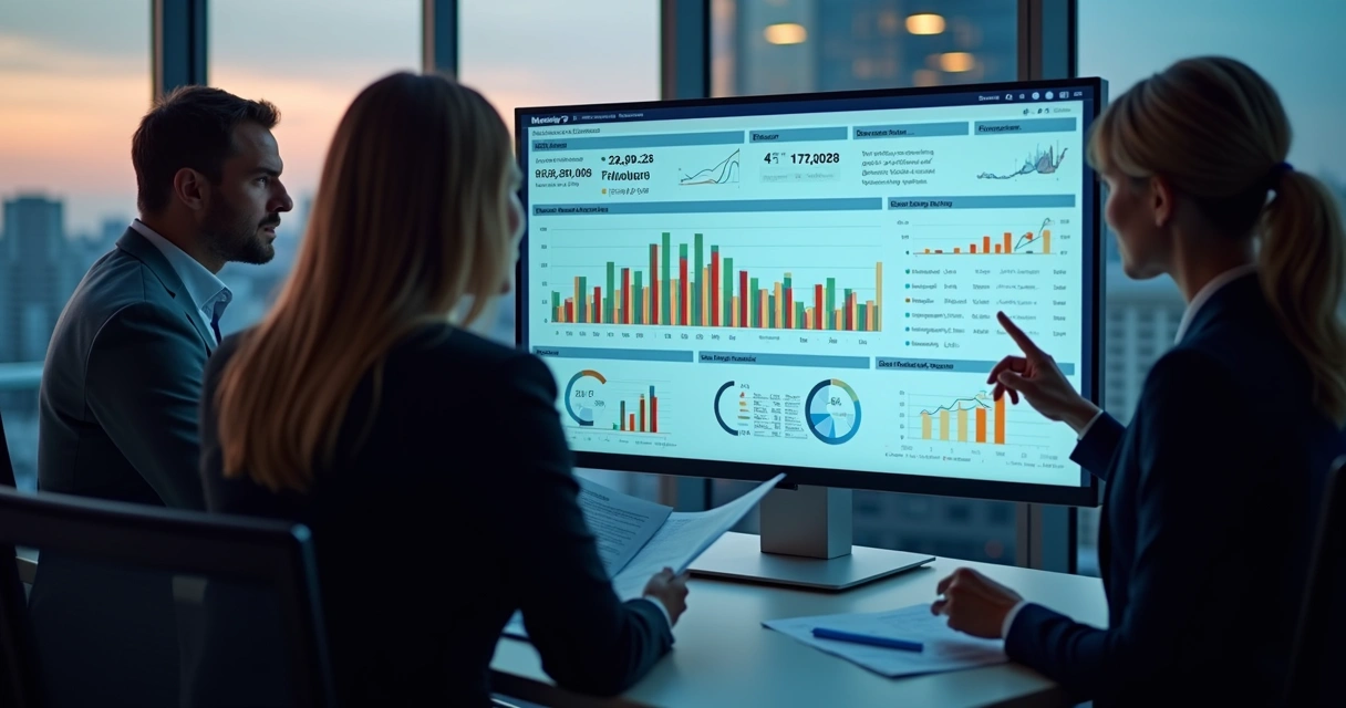 Dashboard moderno com gráficos de inadimplência e fluxo de caixa em tela ampla 