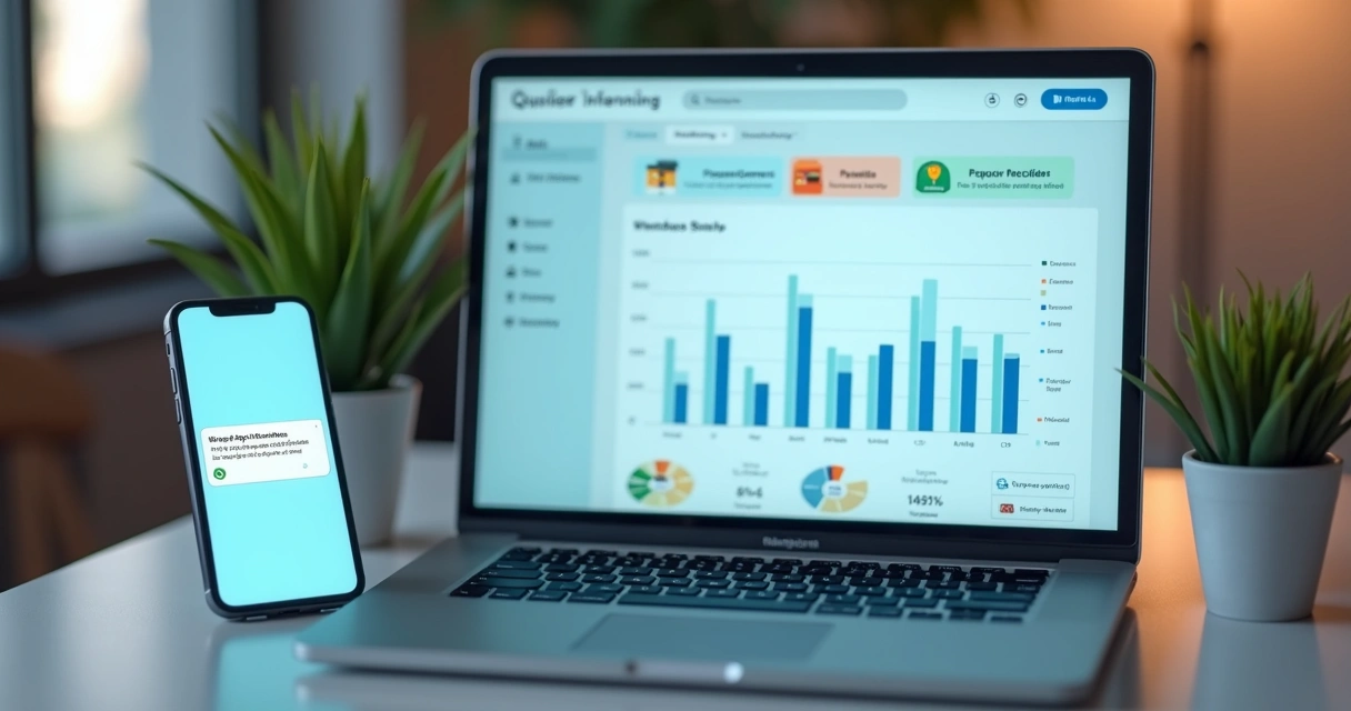 Painel de escola mostrando notificações automáticas de cobrança por WhatsApp e painel de pagamentos recebidos e vencidos 